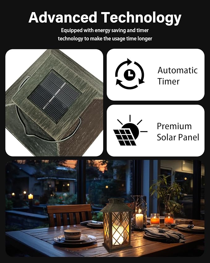 SHYMERY Solar Lantern,Outdoor Garden Hanging Lanterns,2 Pack 14 Inch Lasts 3X Longer 10 lumens Waterproof LED Flickering Flameless Candle Mission Lights for Table,Outdoor,Party Decorative