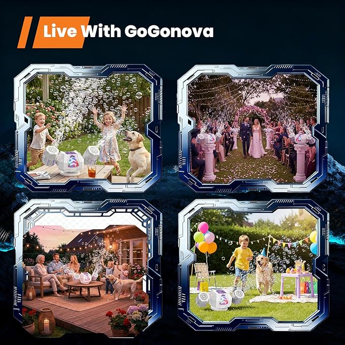 GoGonova Bubble Machine, 30000+ Bubbles/Min Rechargeable Kids Bubble Machine, Big Bubble Blower Maker, 360° Auto Rotation & 2 Speeds, 7-Color LED Lights, Mecha Overlord