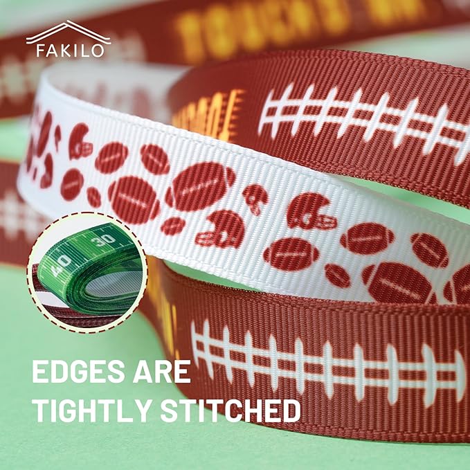 Football Ribbons 5 Rolls 20 Yards Total, 5/8" Sports Grosgrain Football Themed Ribbons for Gift Wrapping Crafts Making Hair Bows and Team Party Decor