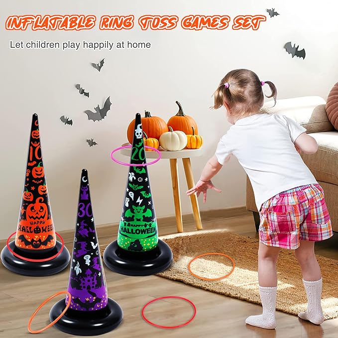 Halloween Party Games, Inflatable Witch Hat Ring Toss Games for Kids Adults Family Indoor Outdoor Toys & Decorations
