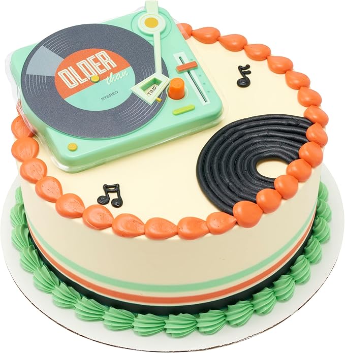 DecoSet® Older Than Record Player Cake Topper, Retro Cake Decoration For Birthday Or Retirement Celebration, Food Safe