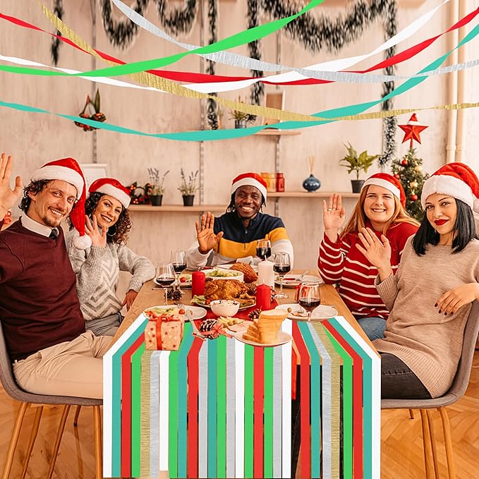 Streamers, 12 Rolls Christmas Crepe Paper Streamers, 6 Colors Christmas Party Streamers for Ceiling Background Wall Dining Table Door Window Staircase Yard Decoration