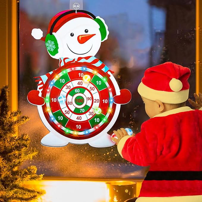 Christmas Games for Families, Light Up Dart Board for Kids Adults with 12 Sticky Balls Christmas Party Games Outdoor Indoor Yard Holiday Carnival Games Toys Christmas Party Favors Gifts for Boys Girls