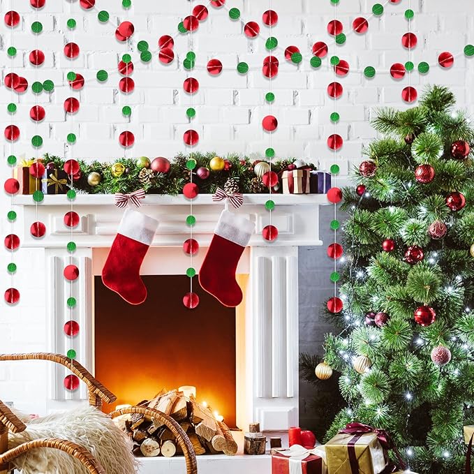 Outus 5 Pieces Red Round Dots Garland Graduation Party Hanging Decor Each Length 13.1ft Glitter Paper Dot Streamers for Birthday Wedding Classroom Supplies (Green)