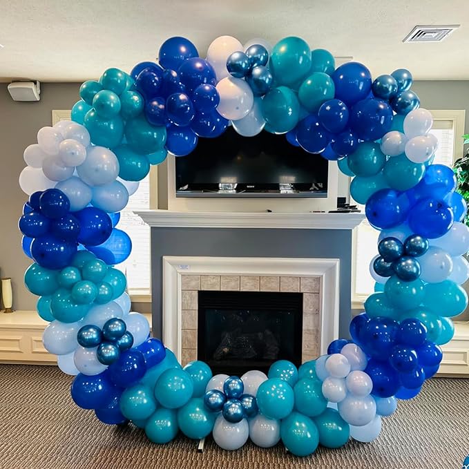 HILAVO Teal Blue Balloons 12 Inch 60pcs Ocean Turquoise Blue Party Balloons Transparent Metallic Pastel Light Blue Latex Helium Balloon for Under The Sea Birthday Baby Shower Shark Party Decorations
