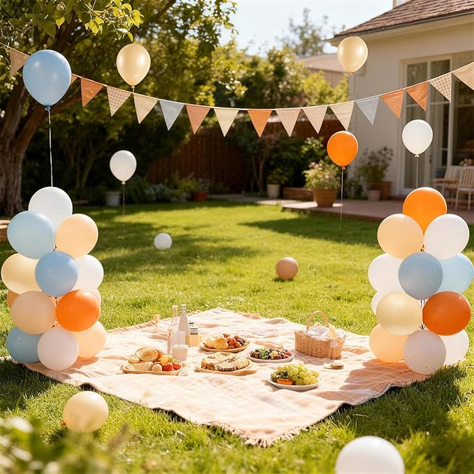 Blue and Orange Baby Shower Balloons Desorations, Pastel Dusty Blue Orange Nude Light Gold Latex Balloons Set for Kids Birthday Baby Shower Graduation Summer Beach Pool Carnival Sport Party Decor