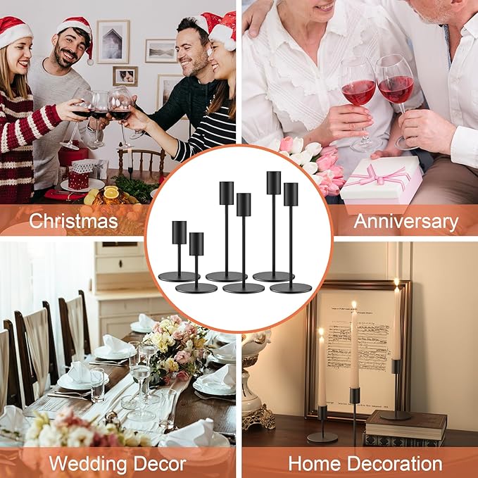 zeochyni Set of 6 Black Taper Candle Holders Candlestick Holders, Decor Candle Stick Candle Holder for Table or Mantel Centerpiece, Wedding, Dinning, Party Home Decor