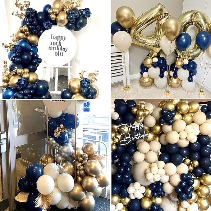 Navy Blue and Gold Party Balloons, 50 Pcs 12 Inches Navy Blue Gold White Latex Balloon for Birthday,Baby Shower, Graduation Decorations