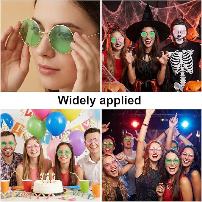 12 Pairs Witch Themed Party Glasses, Pink and Green Party Favors Witch Theme Movie Pink and Green Round Sunglasses for Halloween Birthday Theme Party Accessories Decoration