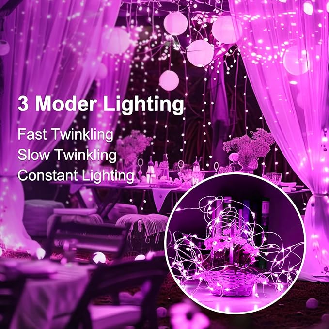 8Pack Fairy Lights Battery Operated, 7ft 20 LED 3 Modes Speed Twinkle Mini String Lights Waterproof Silver Wire Firefly Starry Lights for Mason Jars Wedding Party Christmas Decorations