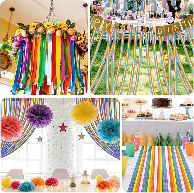 20 Rolls Rainbow Crepe Paper Streamers, 656 ft Colorful Crepe Rolls Rainbow Streamer Paper Party Decorations for Birthday Wedding Bachelorette Bridal Baby Shower Pride Party Backdrop DIY Supplies