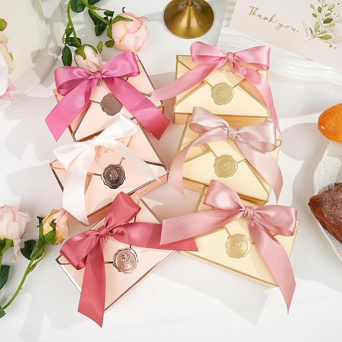 MAYREEL 1 Inch Rose Gold Satin Ribbon Dusty Pink Ribbon Mother's Day Crafts Wedding Bouquet 6 Rolls 10 Yards Each Color Total 60 Yards