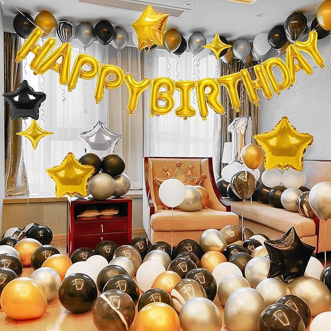 CANREVEL Happy Birthday Banner 13pcs 16 Inch Mylar Foil Letters Sign Balloons Birthday Party Decorations for Kids and Adults - 3D Gold