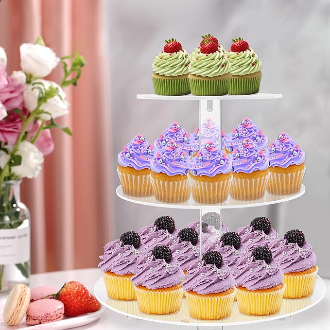Cupcake Stand, 3 Tier Cupcake Stand for 24 Cupcakes, Cupcake Tower Stand, Acrylic Cupcake Holder, Clear Dessert Stands for Party, Wedding, Birthday, Baby Shower