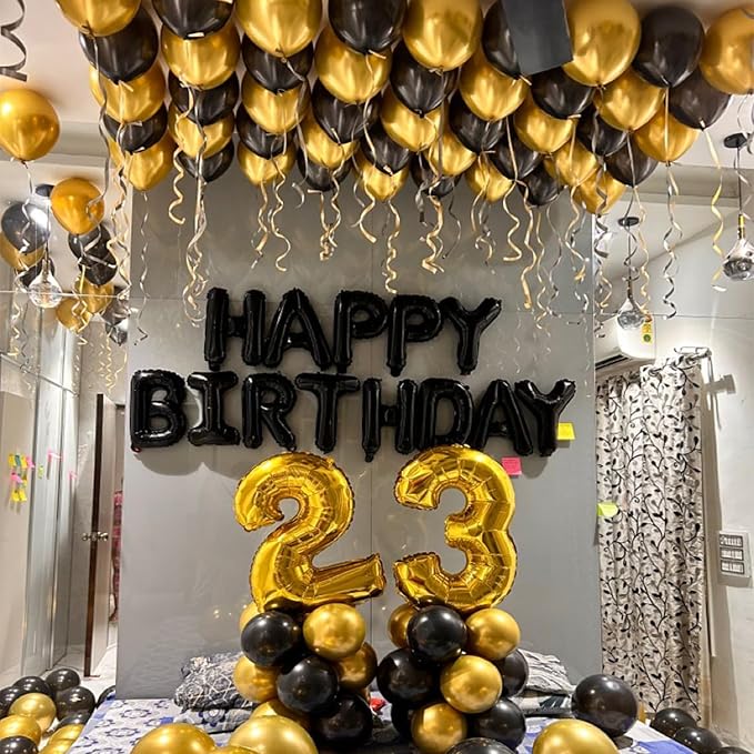 CANREVEL Happy Birthday Banner 13pcs 16 Inch Mylar Foil Letters with 12pcs Star Balloons Birthday Party Decorations - 3D Black