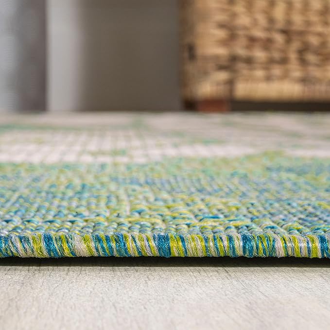 JONATHAN Y Floral Textured Weave Indoor Outdoor Runner Rug 2X10 Cream/Green, Zinnia Modern for Backyard, Patio, Porch, Easy-Cleaning, High Traffic, Pet-Friendly, Non-Shedding (SMB110D-210)