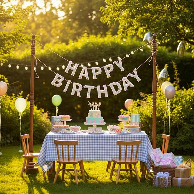 Suncalla Pre-strung Happy Birthday Banner with Colorful Beads Reusable Felt Garland Hanging Decorations Party Bunting for Birthday Decor Photo Props Home Backdrop
