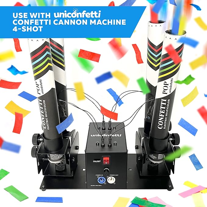Electric Confetti Cannon Cartridges, 4 PIECES — 16" Multicolor Poppers for Weddings, Parties, Events | Requires 2-Shot/4-Shot Confetti Machine to Activate