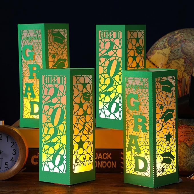 Rossesay 12 Pcs Graduation Table Centerpieces Boxes Class of 2026 Graduation Lanterns for Centerpieces with LED Candles Congrats Grad School College Photo Props for Party Table Decoration (Green)