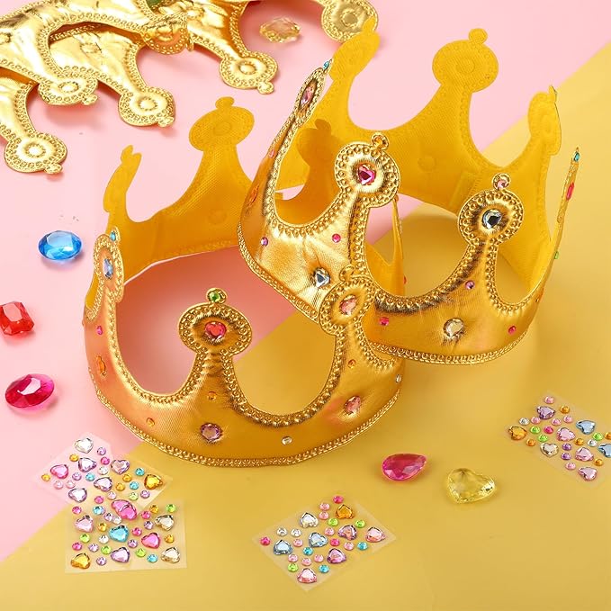 Yaomiao 66 Pieces Foam Princess Tiaras DIY Crowns Kids Party Favors Craft Crystal Diamond Sticker Girls Making Your Own Tiara (66 Pcs,Gold,Gentle Style)