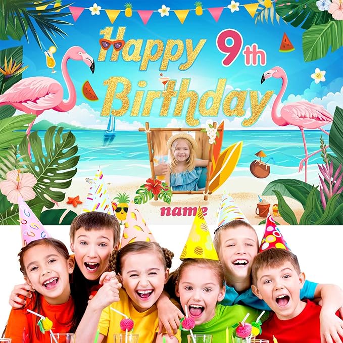 Custom Flamingo Decorations Banner for Birthday,Personalization Hawaiian Decorations for Birthday Party