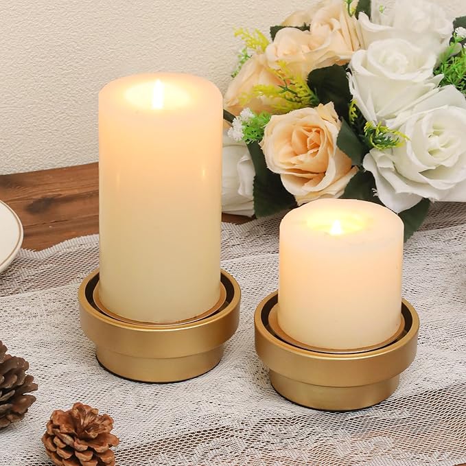 Gold Hurricane Candle Holders Set of 2 – Multi-Use Taper & Pillar Candle Stands with Removable Glass Sleeves – Matte Gold Metal Centerpieces for Weddings, Dining Table, Holidays, and Home Decor