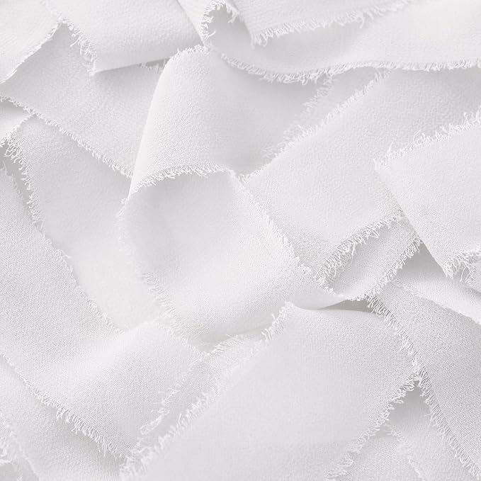 DORIS HOME White Chiffon Ribbon for Flower Bouquet, 1" x21Yd Fabric Ribbon for Gift Wrapping, Handmade Frayed Ribbon for Wedding Invitations/Christmas Decorations