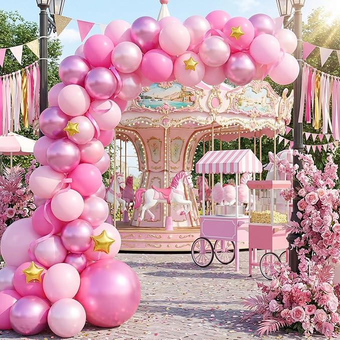 RUBFAC Pink Balloons Set, Metallic Pearl Pastel Light Pink Party Balloons 12 Inch for Girl Princess Birthday Party Decorations Wedding Baby Shower, 65pcs