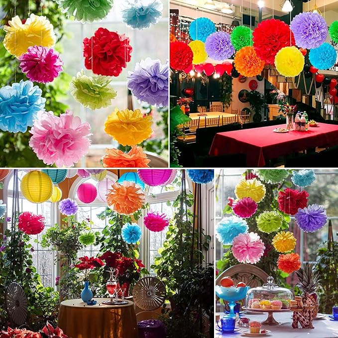 Qimoo 20pcs Red Paper Pom Poms Decorations, DIY Tissue Paper Flowers Ball for Party Wedding Outdoor Decoration