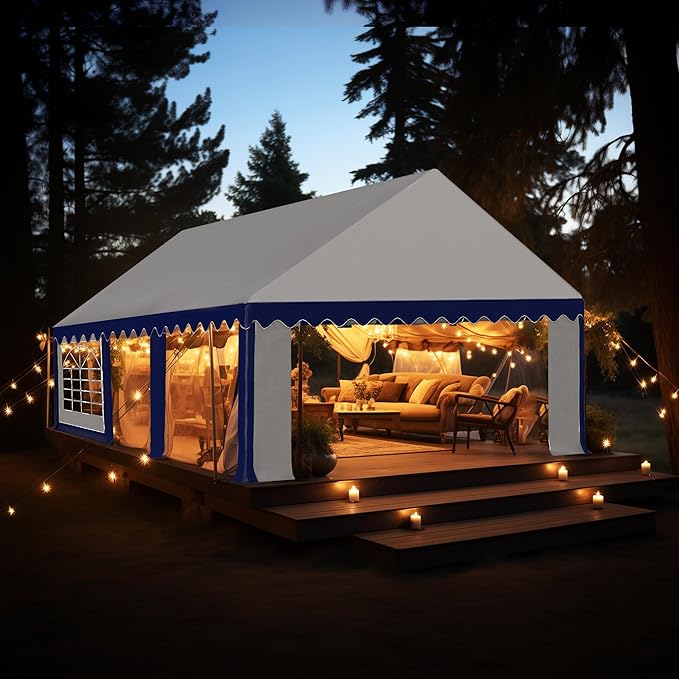 PHI VILLA 16x20 Outdoor Heavy Duty Party Tent, Large Party Canopy Wedding Event Tent with Removable Sidewalls & 3 Storage Bags for Patio Outdoor Garden Events, Blue