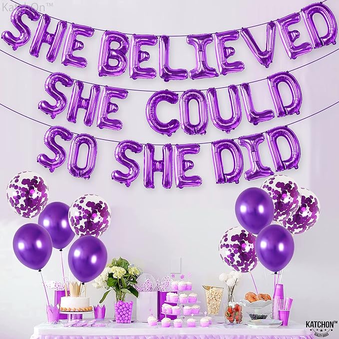 Purple She Believed She Could So She Did Balloons - 16 Inch, Congrats Balloon for Congratulations Decorations, Graduation Balloon for Graduation Decorations 2026, Congrats Grad Decorations - KatchOn