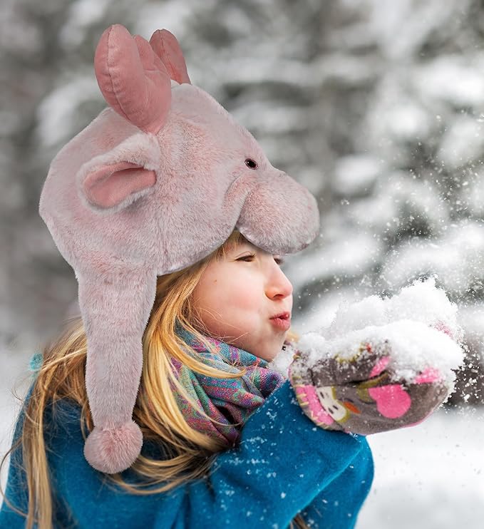 DolliBu Plush Hat – Super Soft Fleece Stuffed Animal Beanie with Ear Flaps, Cozy Warm Winter Hat for Kids – One Size