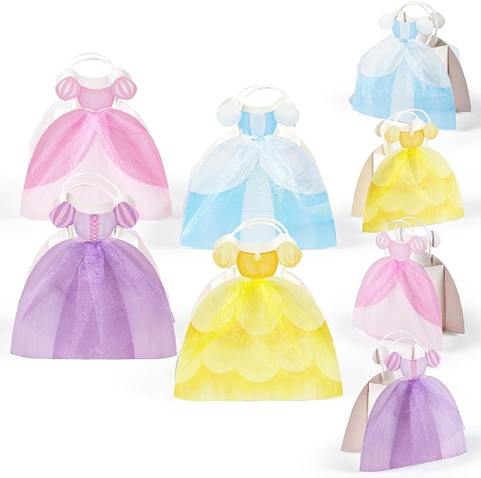 Cheerland Princess Party Gift Bags Cute Dress Bag Gown Shaped Goodie Treat Bag Royal Theme Decorations for Baby Shower Gender Reveal Sleepover Princess Themed Girls Birthday Party Favor Supplies 8pcs