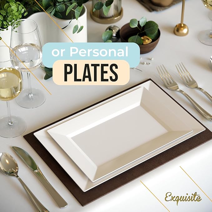 Exquisite Plastic Serving Trays For Party - 20 Pcs 9.5 Inch White Serving Platters, Plastic Trays For Food, White Tray, Food Tray Disposable Platters For Parties, Catering & Buffet