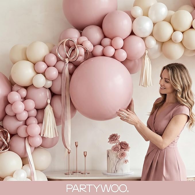 PartyWoo Dusty Pink Balloons 140pcs Different Sizes of 18 12 10 5 Inch Boho Blush Lilac Pink Latex Balloons for Birthday Baby Shower Graduation Anniversary Bachelorette Party Decorations Pink-F54