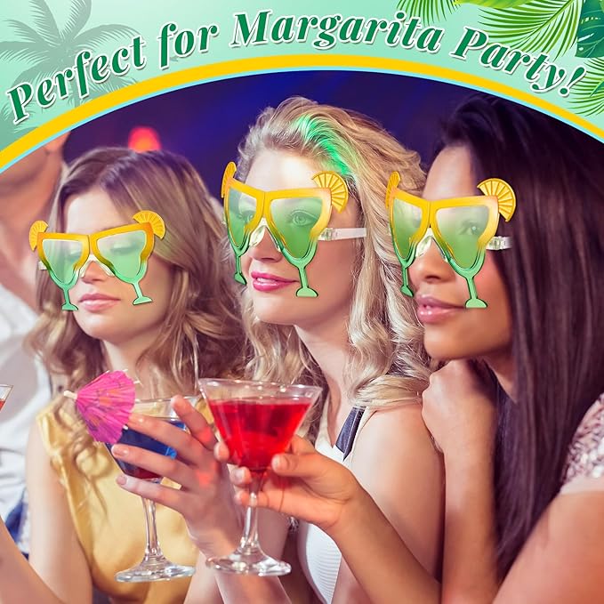 6 Pcs Margarita Funny Sunglasses Party Decor Eyeglasses Hawaiian Sunglasses for Summer Beach Luau Tropical Party(Green)