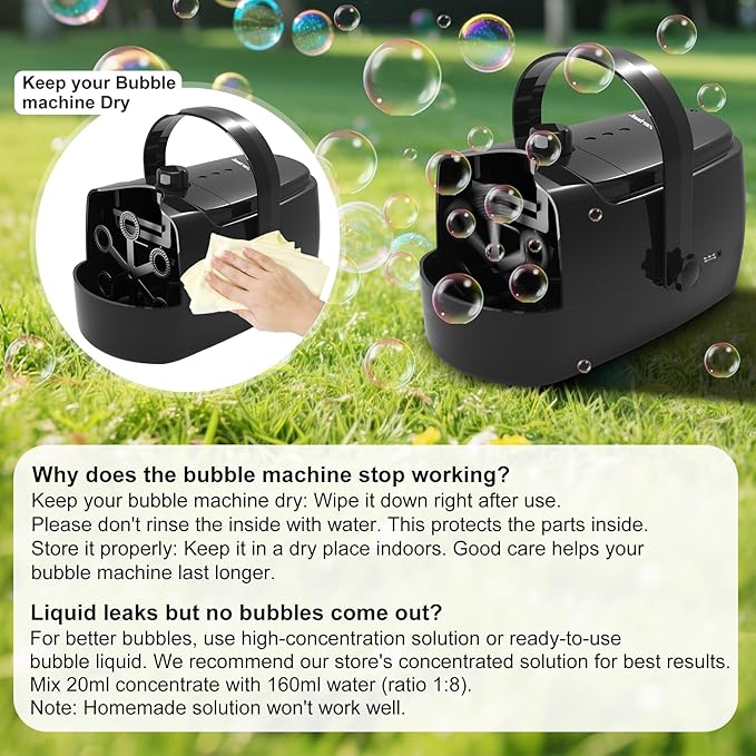 Bubble Machine Durable Automatic Bubble Blower, 18000+ Big Bubbles Per Minute Bubbles for Kids Toddlers Bubble Maker Operated by Plugin or Batteries Bubble Toys for Indoor Outdoor Birthday Party