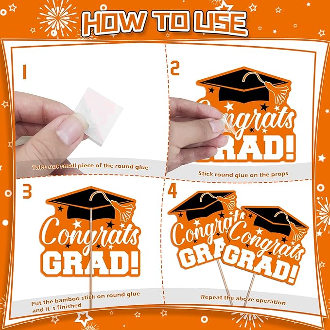 24Pcs Graduation Party Decorations Class of 2026, Graduation Centerpieces for Tables, 2026 Congrats Grad Party Centerpiece Stick Table Toppers for Graduation Party Supplies (Orange,Black)