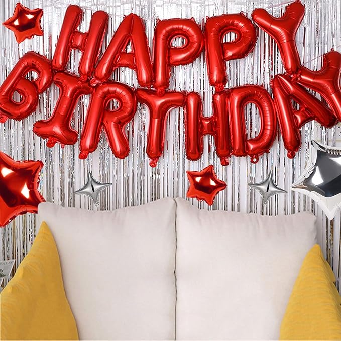 CANREVEL Happy Birthday Banner 13pcs 16 Inch Mylar Foil Letters Sign Balloons Birthday Party Decorations for Kids and Adults - 3D Red