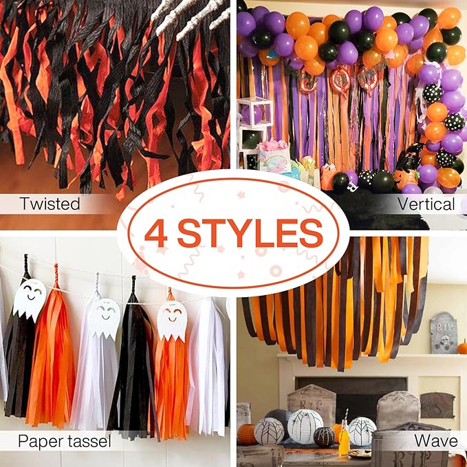 PartyWoo Orange Crepe Paper Streamers 6pcs 492ft Pack of Orange Crepe Paper Streamers for Thanksgiving Halloween Little Cutie Baby Shower Anniversary Autumn Luau Theme Birthday Party Decorations