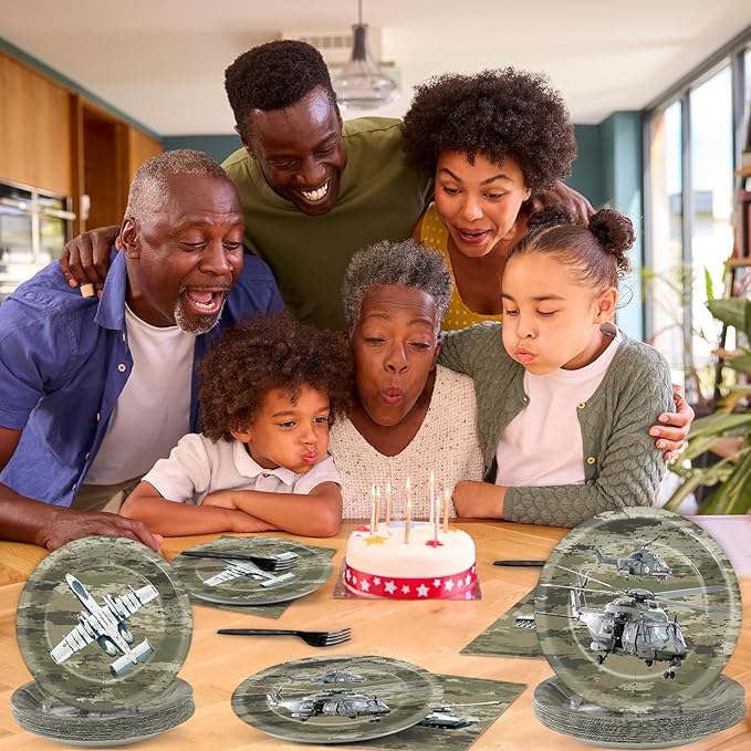 Camo Army Birthday Party Supplies Army Party Paper Plates And Napkins Camouflage Party Tableware Army Soldier Camouflage Party Disposable Dinnerware for Birthday Baby Shower Party Decoration Serve 24