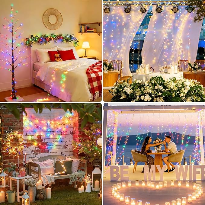 Connectable 2Pack String Lights Indoor, 66FT 200LED String Lights, 13Modes Twinkle Fairy Lights Plug in Outdoor Waterproof, Multicolor Clear Wire Light for Christmas Tree, Wedding Yard, Party Decor