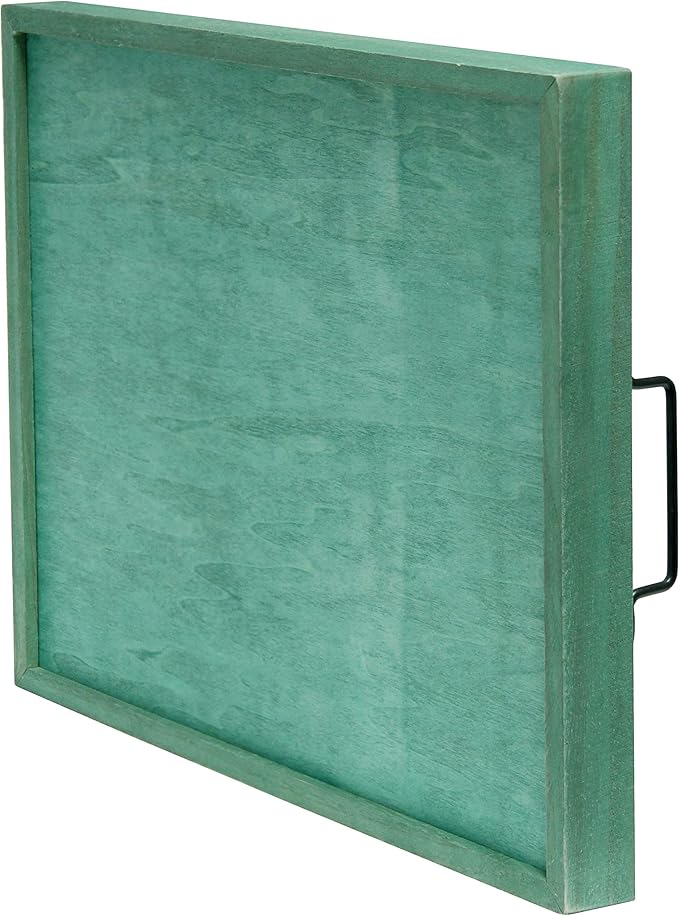 Elegant Designs HG2000-AHH Margarita Drinks Lime Bar Kitchen Wetbar Decorative Wood Serving Tray w/Handles, 15.50” x 12”, Aqua Wash Happy Hour