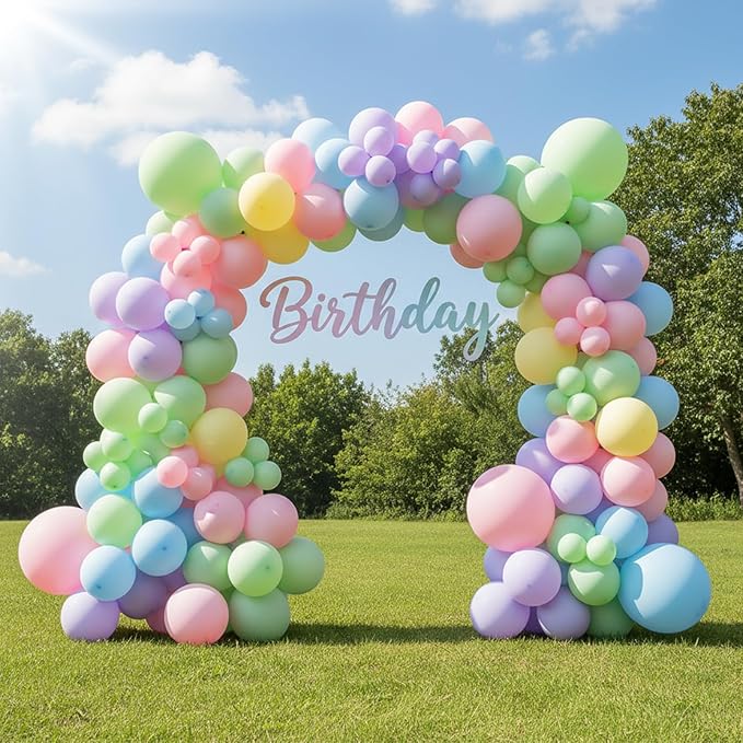 RUBFAC 135pcs Pastel Balloon Arch Kit, Macaron Rainbow Latex Balloon, Different Sizes 18 12 10 5 Inch for Garland Baby Shower Birthday Party Gender Reveal Garland Decoration