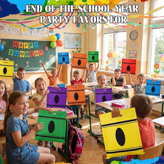 Wesnoy 48 Pcs Teacher Appreciation Crayon Gift Bags Bulk Back to School Goodie Treat Tote Non Woven Bags Crayon Party Favors for Graduation Party Supplies, 11.6 x 9.6 in