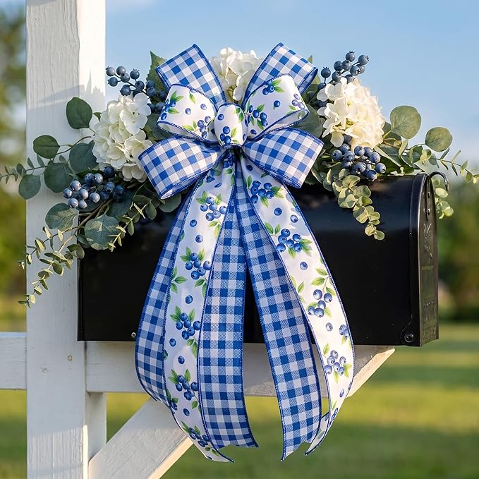 Blueberry Wired Edge Burlap Ribbons 2 Pack - 2.5 Inch Fall Theme Ribbon Set, 5 Yards Each for Wreaths Crafts Decorations Gift Wrapping
