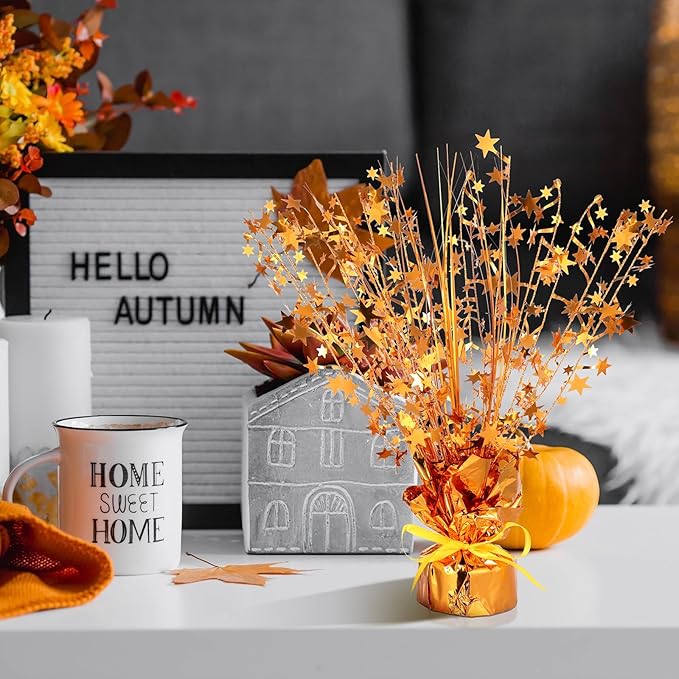 Crowye 6 Pcs Metallic Foil Spray Centerpiece Party Star Decoration Table Decor for Birthday Wedding Graduation Bachelorette Spring Party Holiday(Orange,Small Star)
