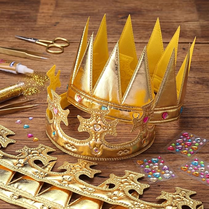 Yaomiao 66 Pieces Foam Princess Tiaras DIY Crowns Kids Party Favors Craft Crystal Diamond Sticker Girls Making Your Own Tiara (66 Pcs,Gold,Stylish Style)
