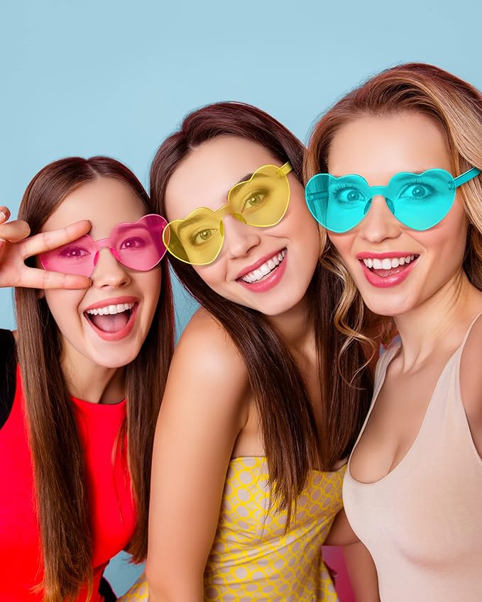 Colzzy 16 Pair Heart Shaped Sunglasses Bulk Witch Birthday Party Sunglasses Candy Color Eyewear for Party Women
