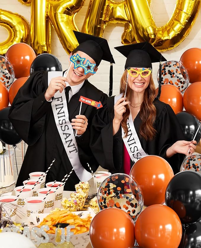 Halloween Balloons Black and Orange Balloons, 50Pcs Orange & Black Latex Balloon12 Inch Black Orange Confetti Balloons for Birthday, Graduation Party Decorations